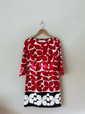 London Times Red and White Abstract Print Dress